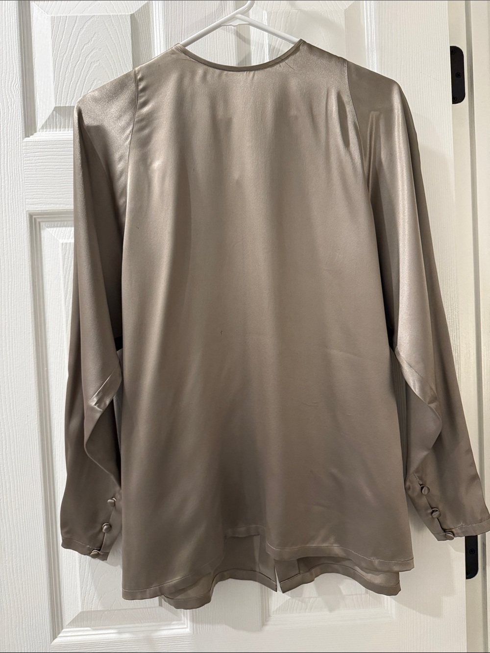 Long-Sleeve Satin Blouse in Taupe